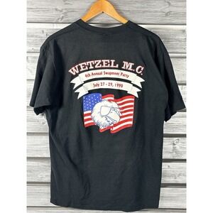 Vintage 90s Jerzees Wetzel T-Shirt Mens XL/L Black Biker Motorcycle Eagle 1990